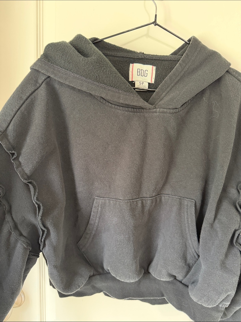 BDG Women's Black Hooded Ruffle Sweatshirt